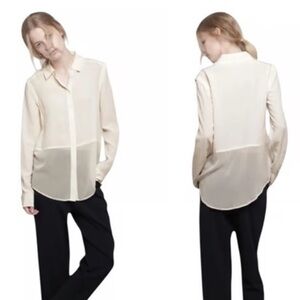 T by Alexander Wang Cream Silk Blouse Size Large